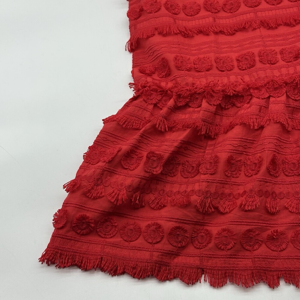 Marie Oliver Herra Women's Size XS Salsa Red Embroidery & Fringe Shift Dress - Picture 14 of 15
